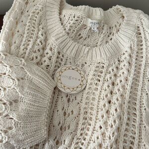 Umgee Cream Crew Neck Sweater with Cable Knit Design